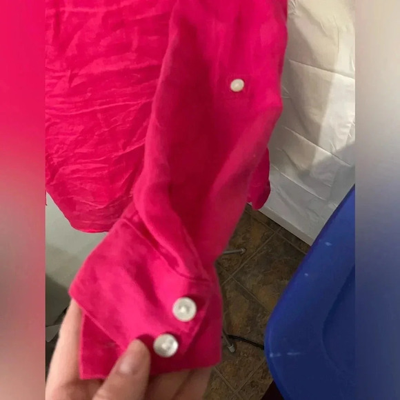 Sigrid Olsen bright pink 100% Linen Button Down Shirt Size 2X - Picture 9 of 9